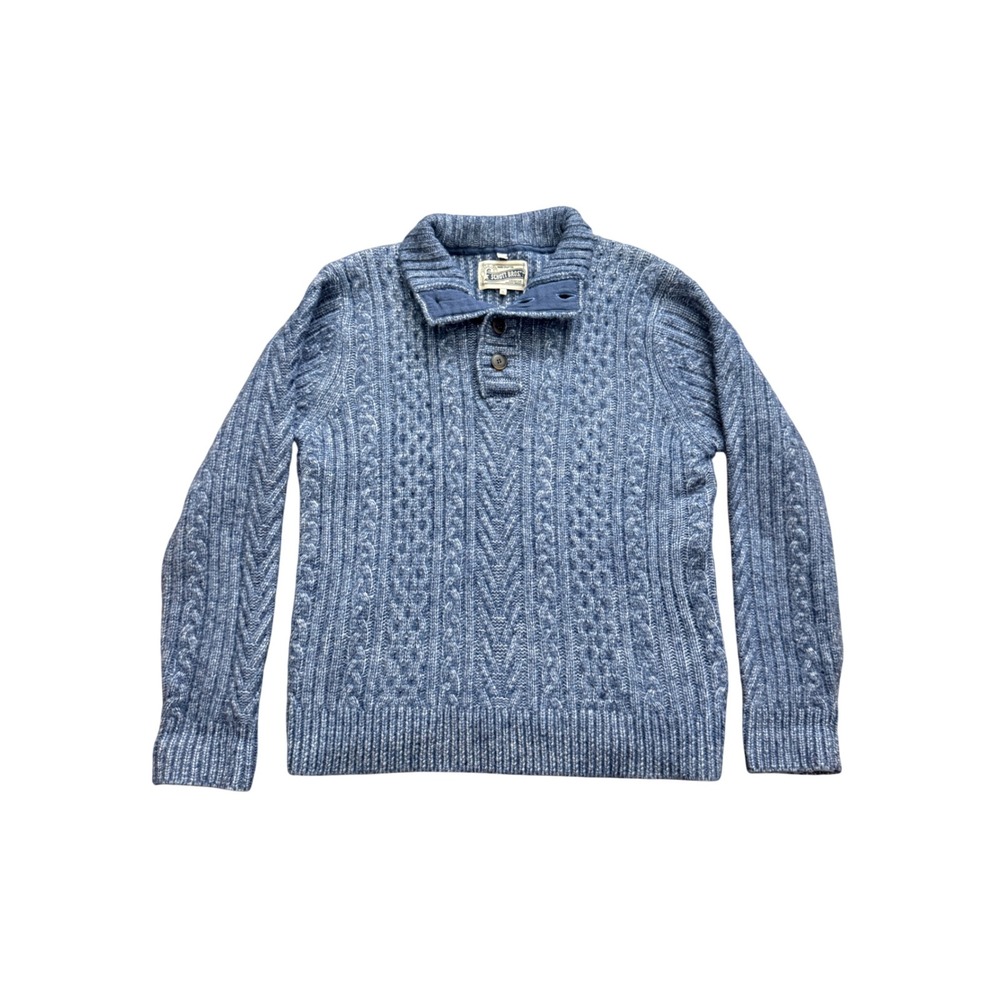 Schott Bros Blue Cable Knit Wool Blend Mock Neck Button Sweater Mens XL